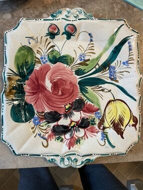 Hand-Painted Floral Ceramic Platter - Pink Rose Motif